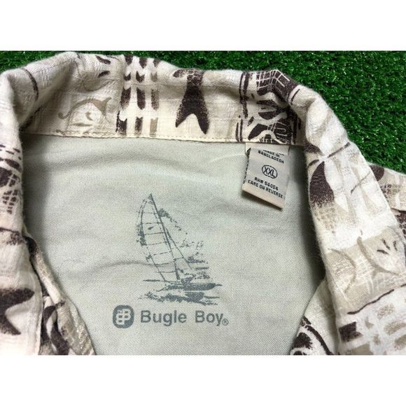 Bugle Boy Fish Mens Brown Short Sleeve Button Front Shirt Size 2XL - Picture 3 of 7